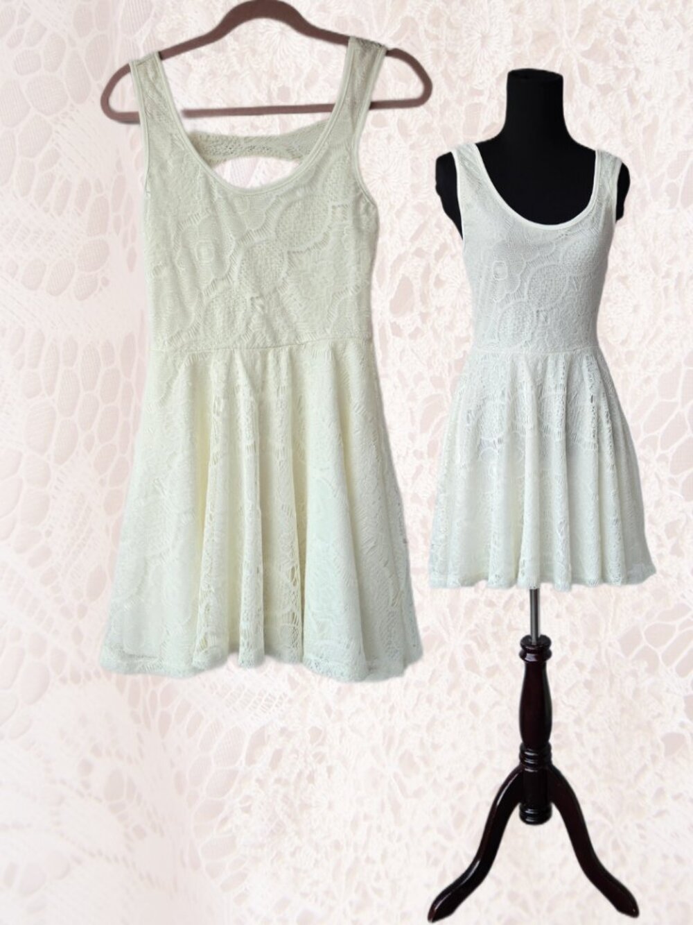 Banana Lemon Midi-Length Lace Dress Classic Fit and Flare Balletcore Cottage Sma